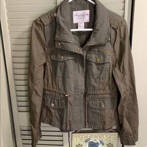 American Rag Army Green Utility Jacket with Zipper Collar with hood